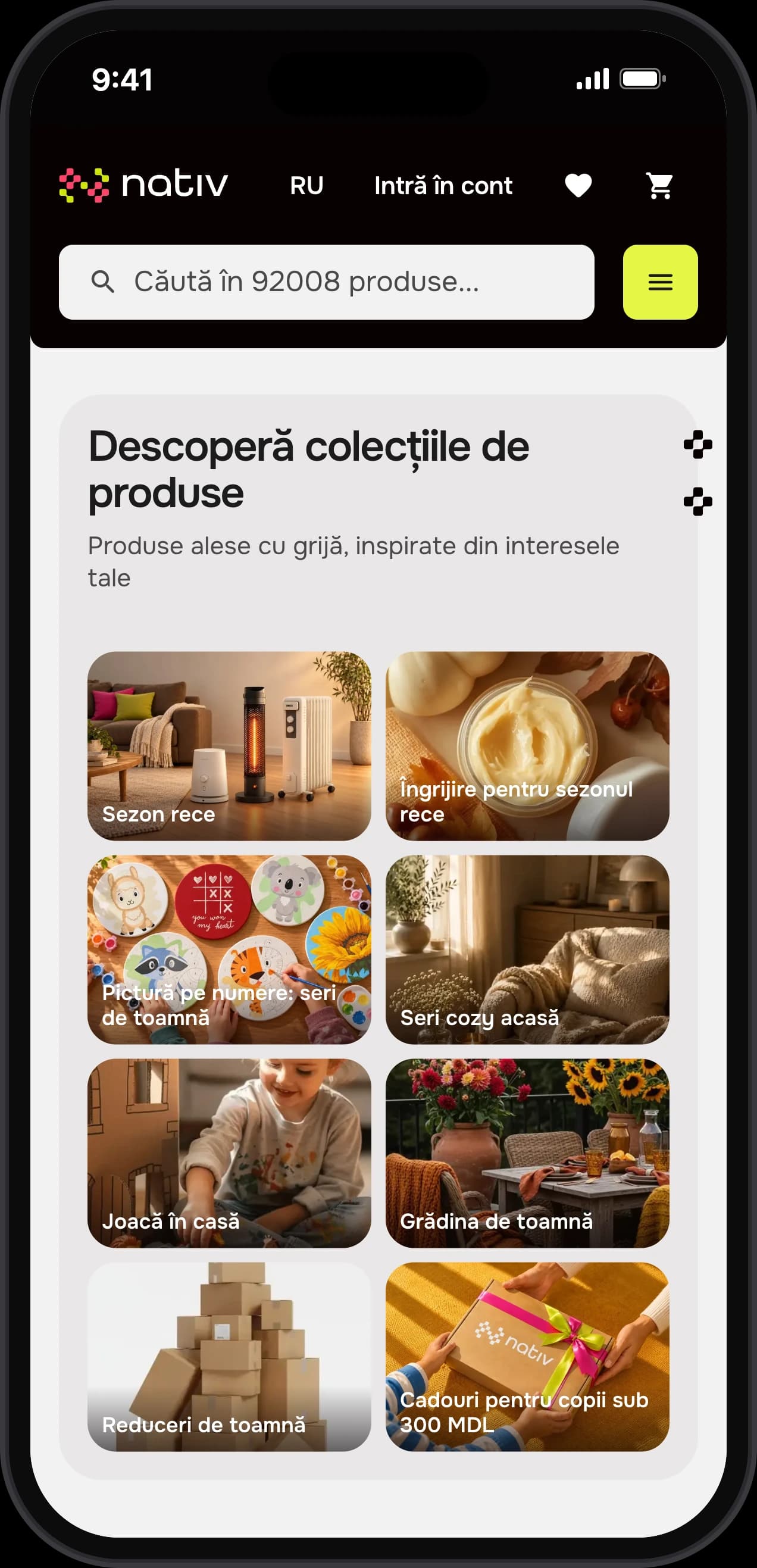 Colecțiile Nativ Marketplace pe telefon